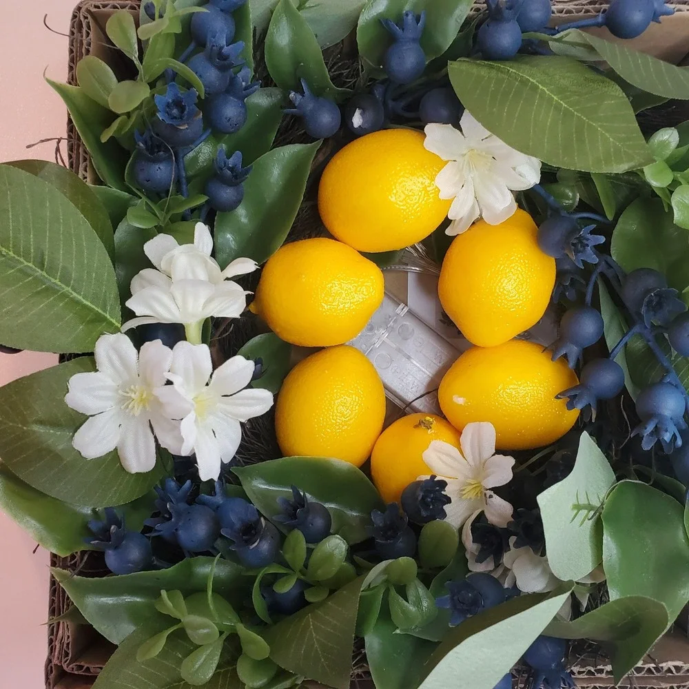 Valery Madelyn Artificial Lemon Blueberry Wreath with LED Lights Summer Decor